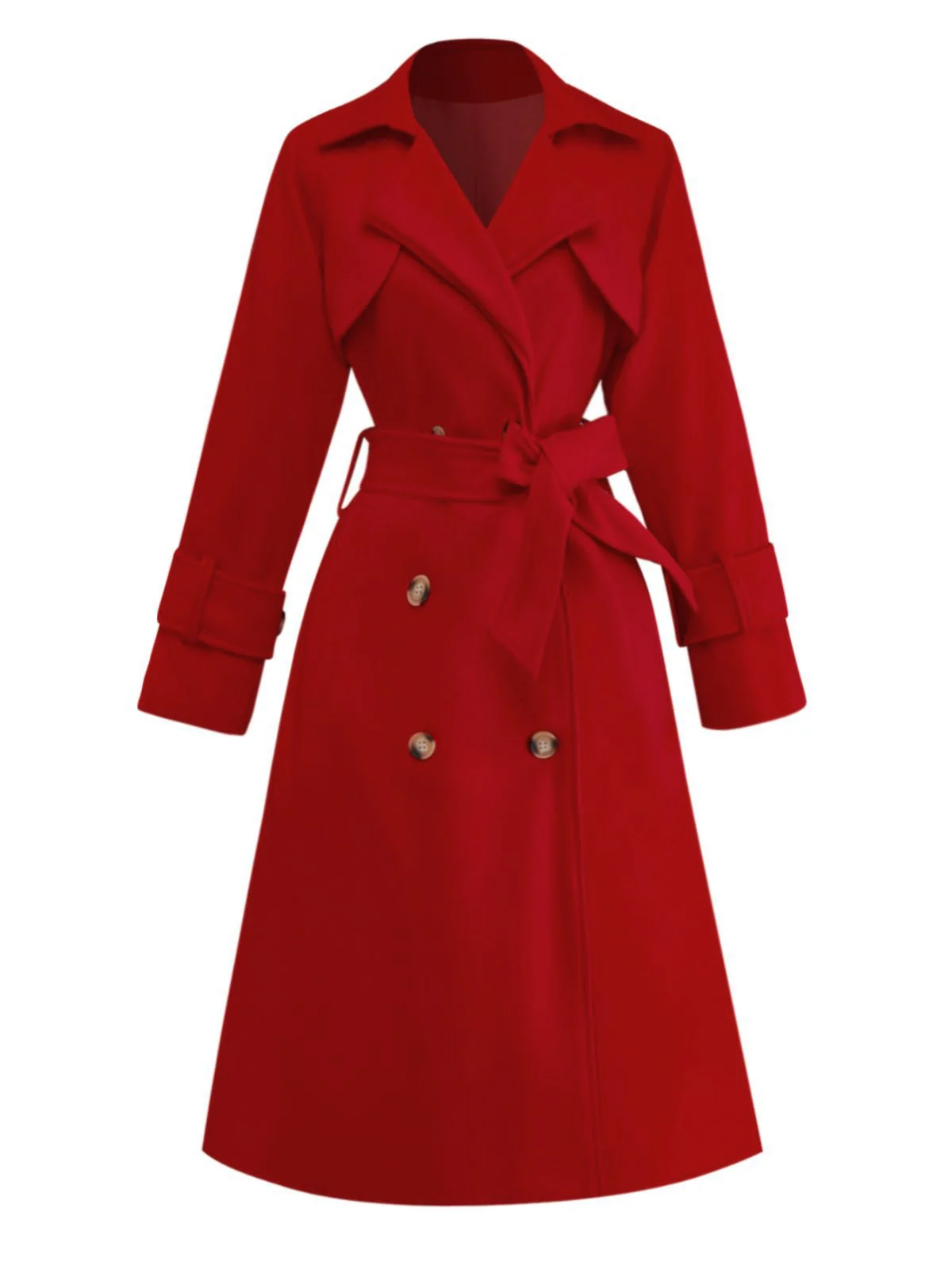 1950s Solid Double-Breasted Lapel Trench Coat