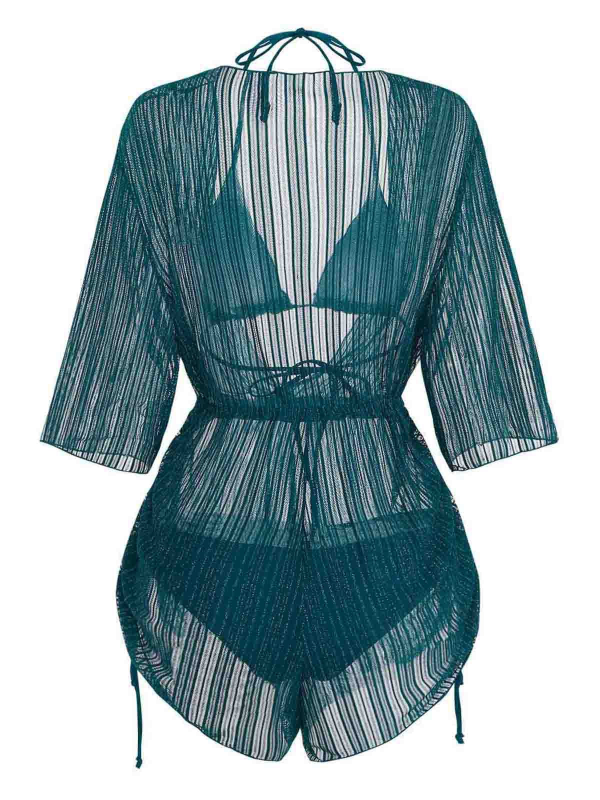 1950s Solid Halter Bikini Set & Shimmer Cover-Up - Image 3