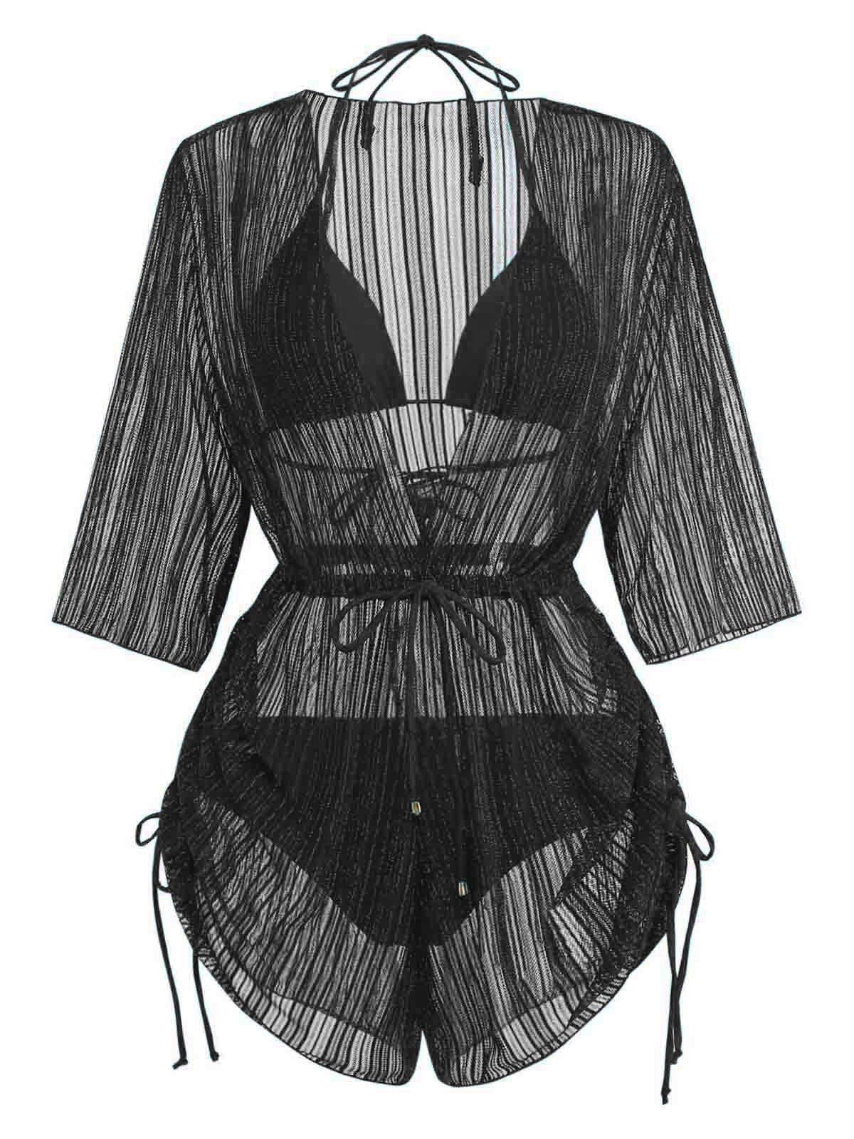 1950s Solid Halter Bikini Set & Shimmer Cover-Up - Image 9