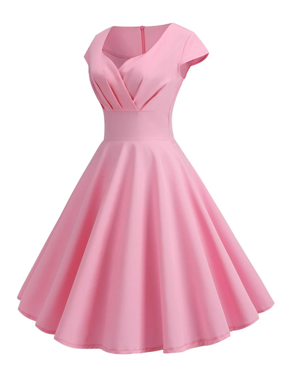 1950s Solid Heart Neck Short Sleeve Dress - Image 5