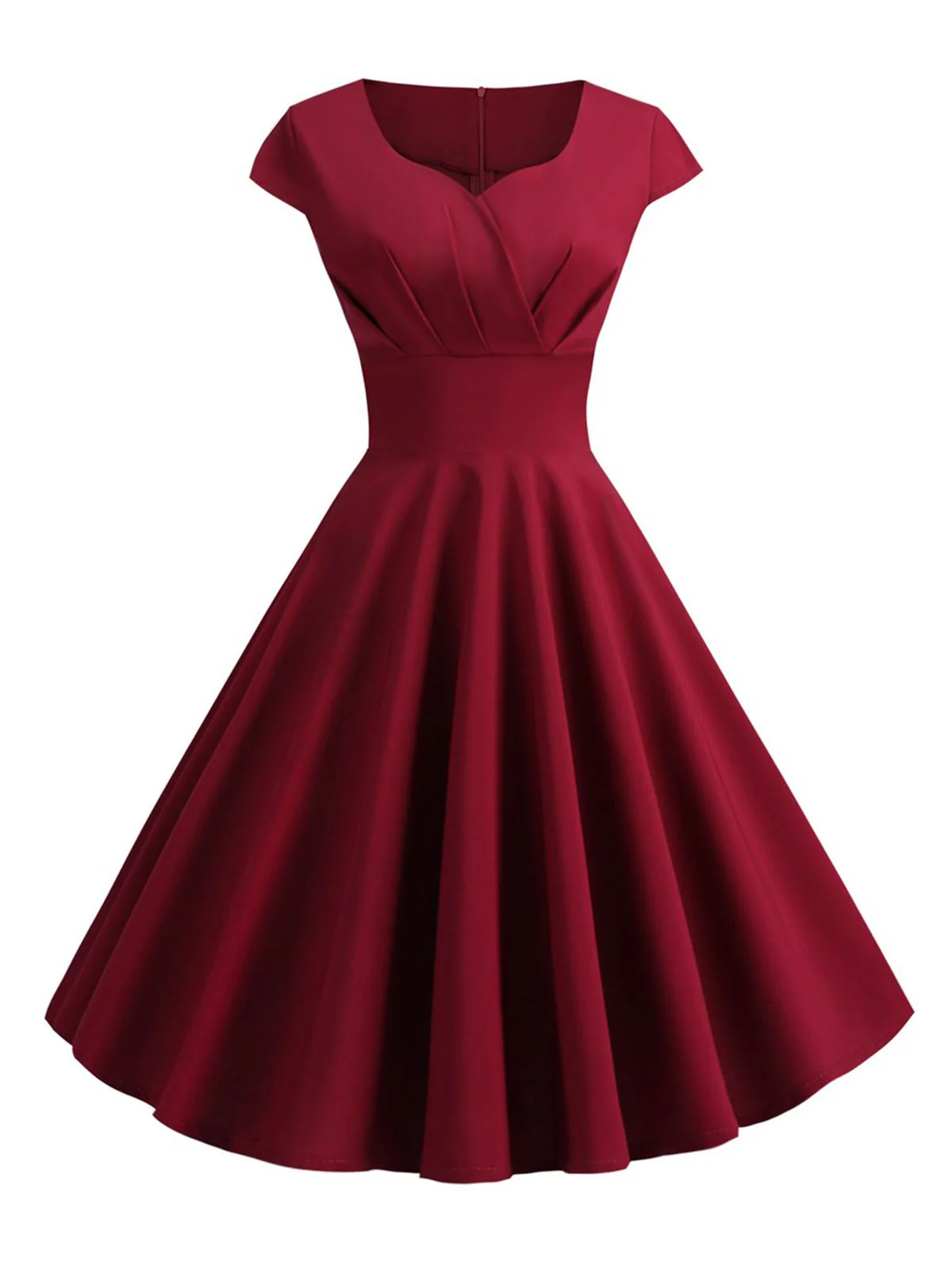 1950s Solid Heart Neck Short Sleeve Dress - Image 10