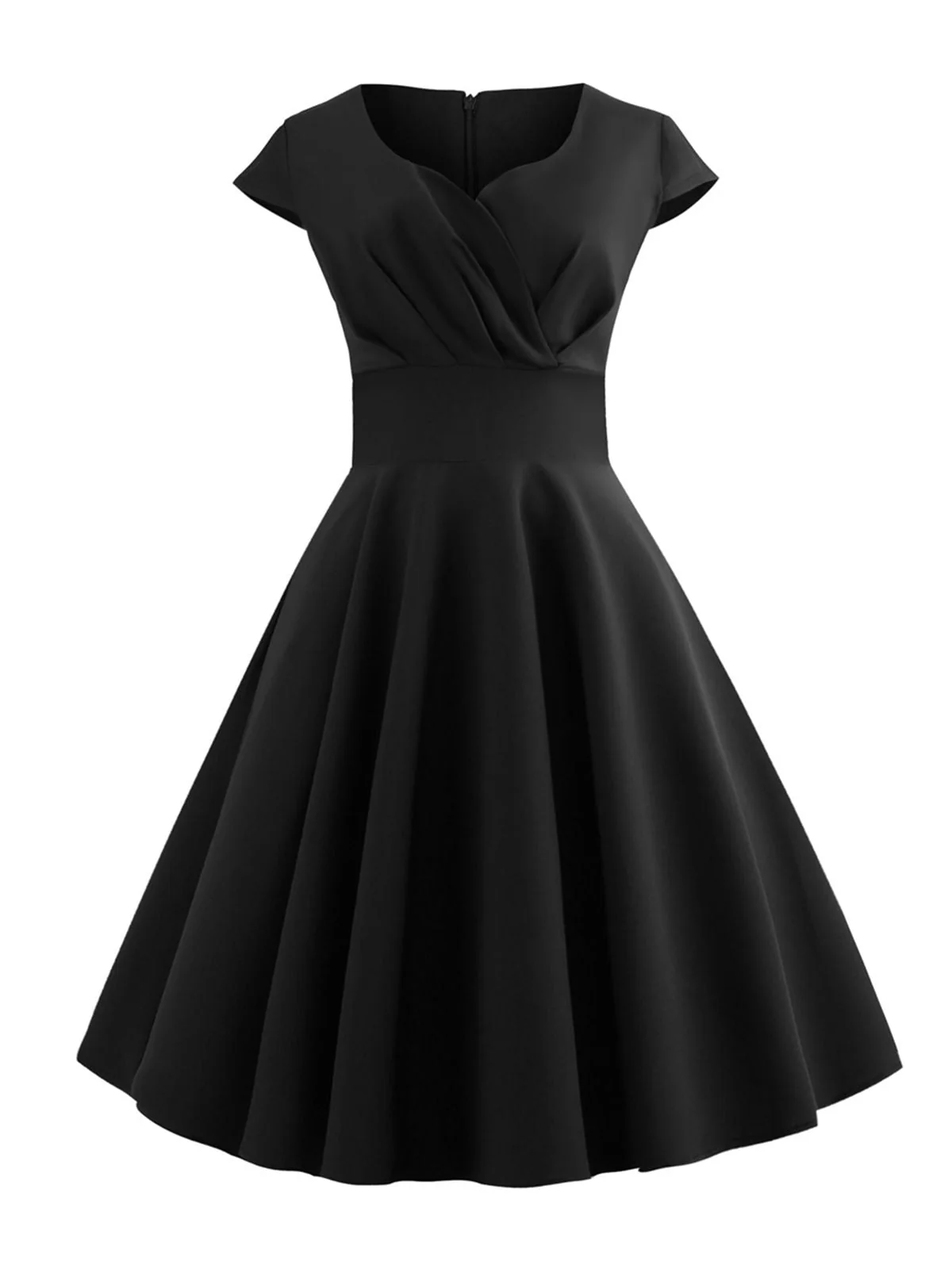 1950s Solid Heart Neck Short Sleeve Dress - Image 4