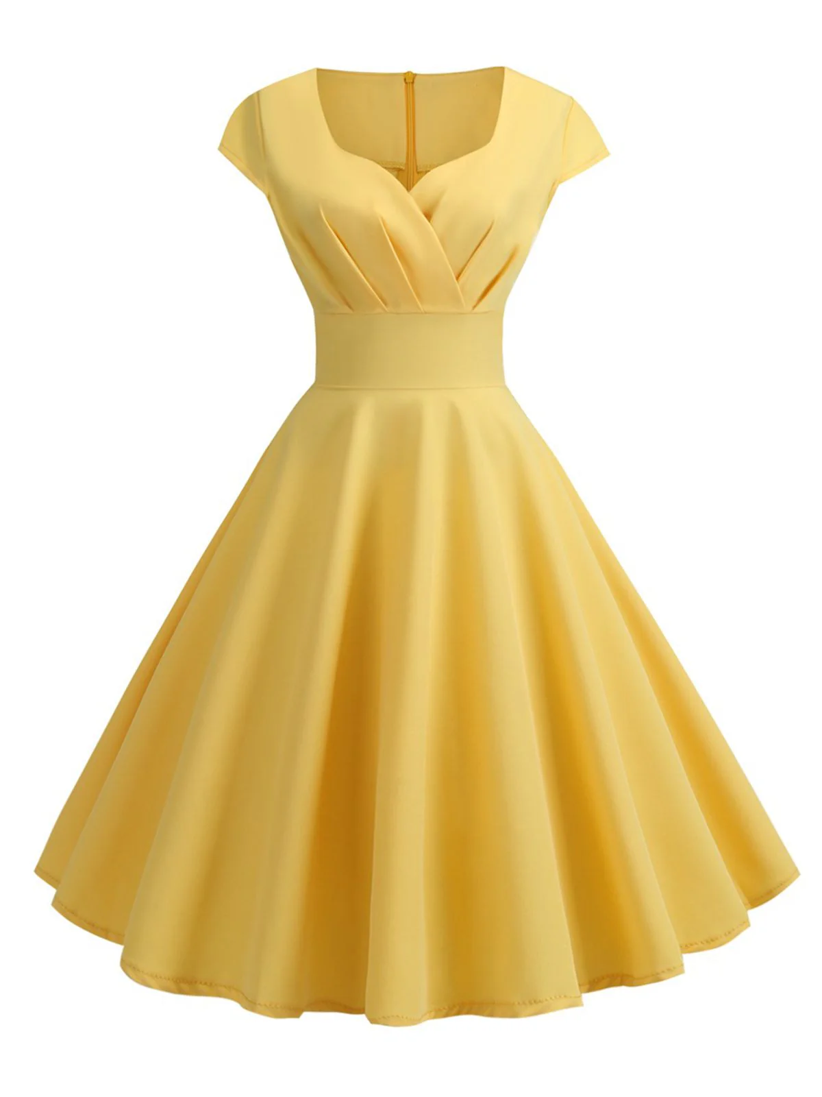 1950s Solid Heart Neck Short Sleeve Dress - Image 16