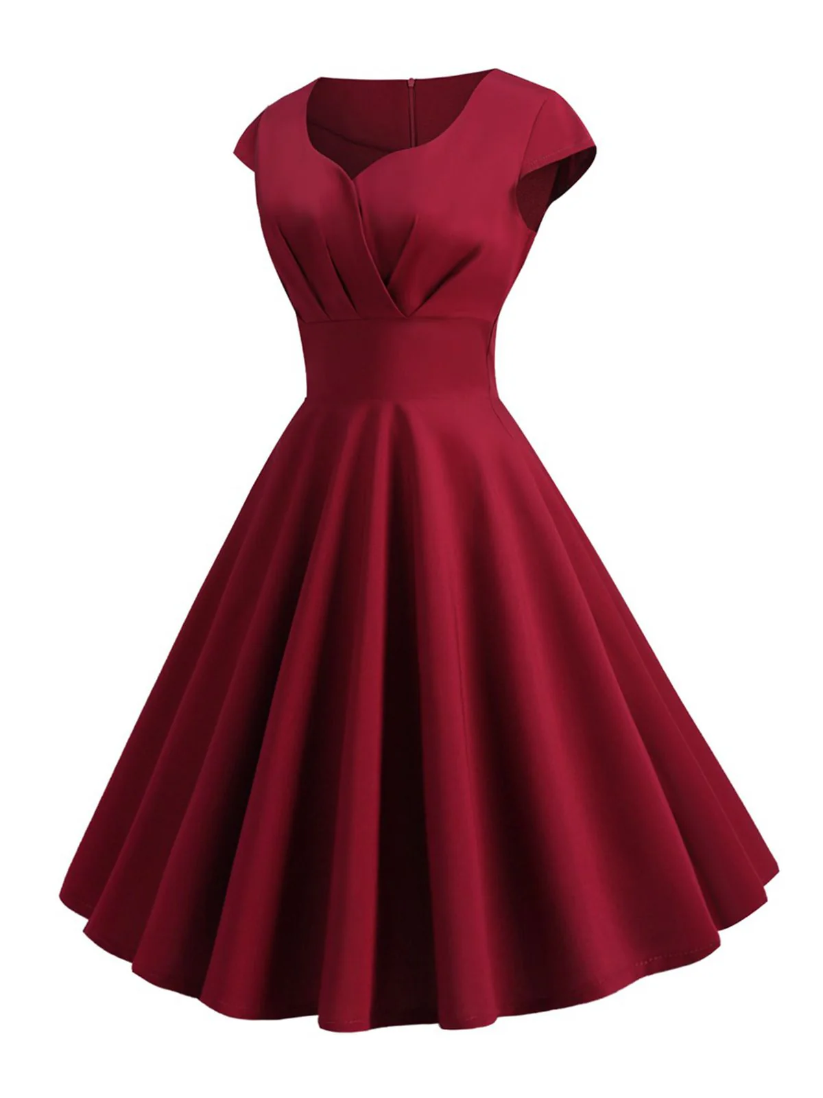1950s Solid Heart Neck Short Sleeve Dress - Image 11