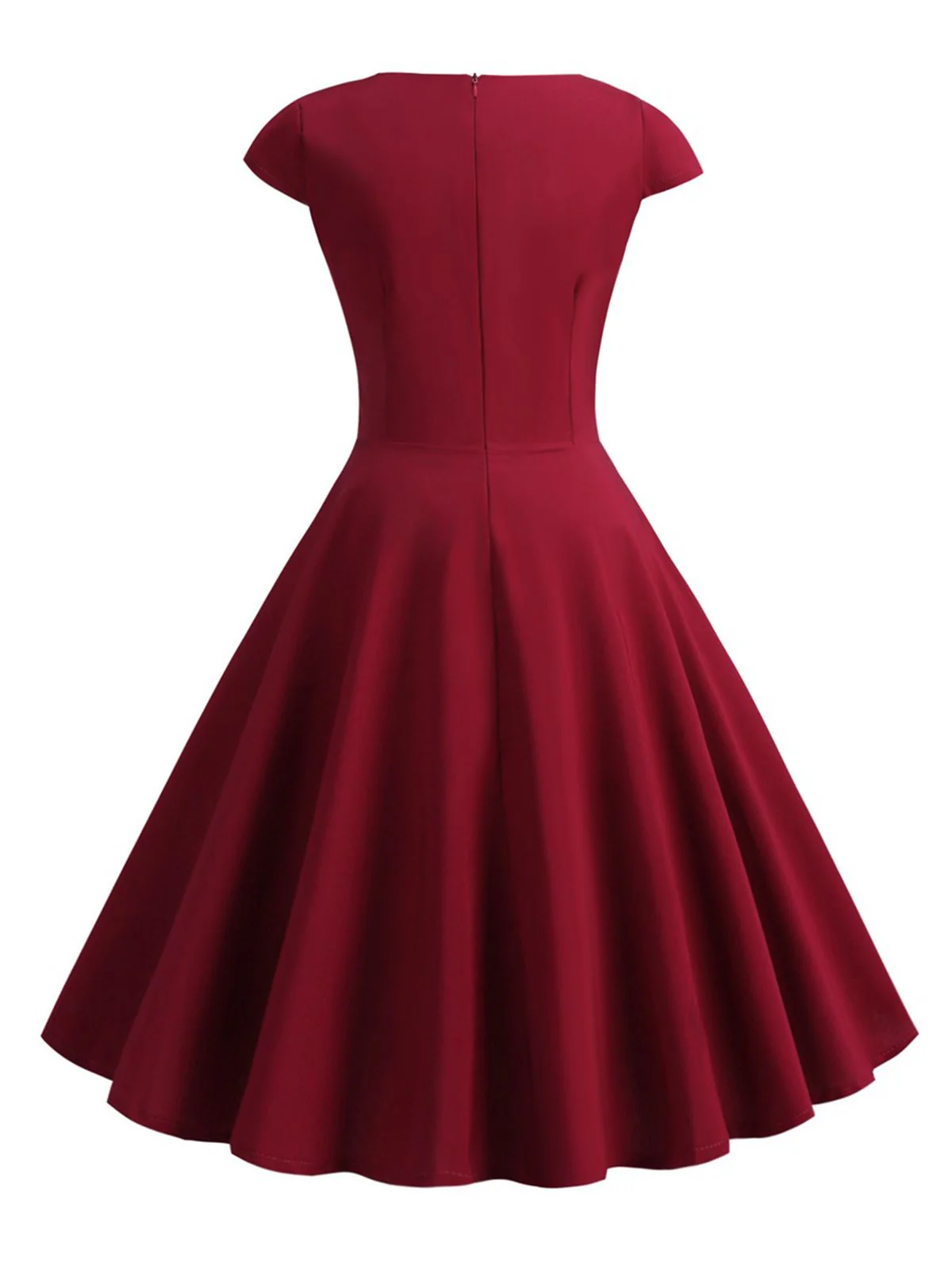 1950s Solid Heart Neck Short Sleeve Dress - Image 12