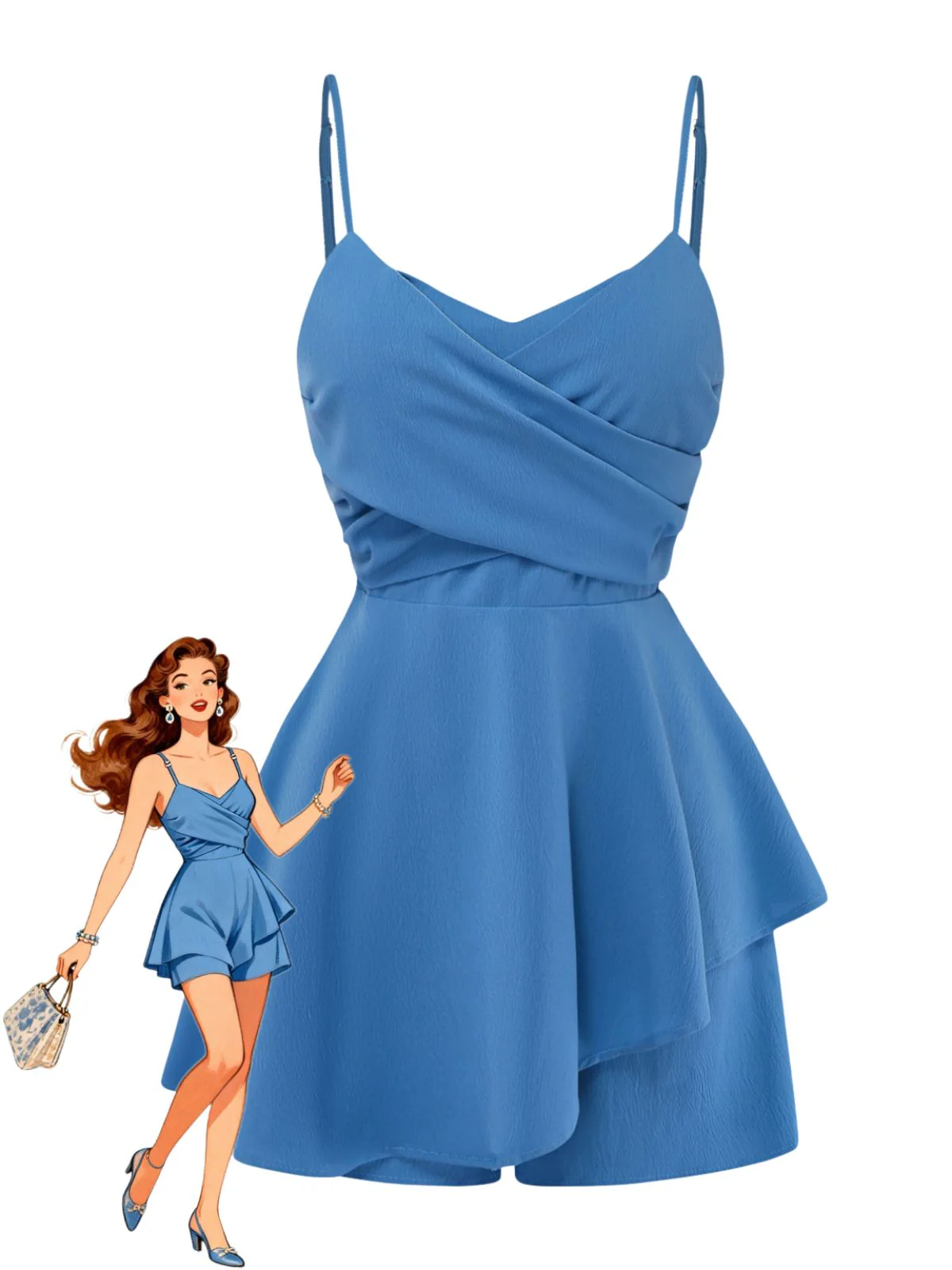 1950s Solid Irregular Hem Spaghetti Strap Romper