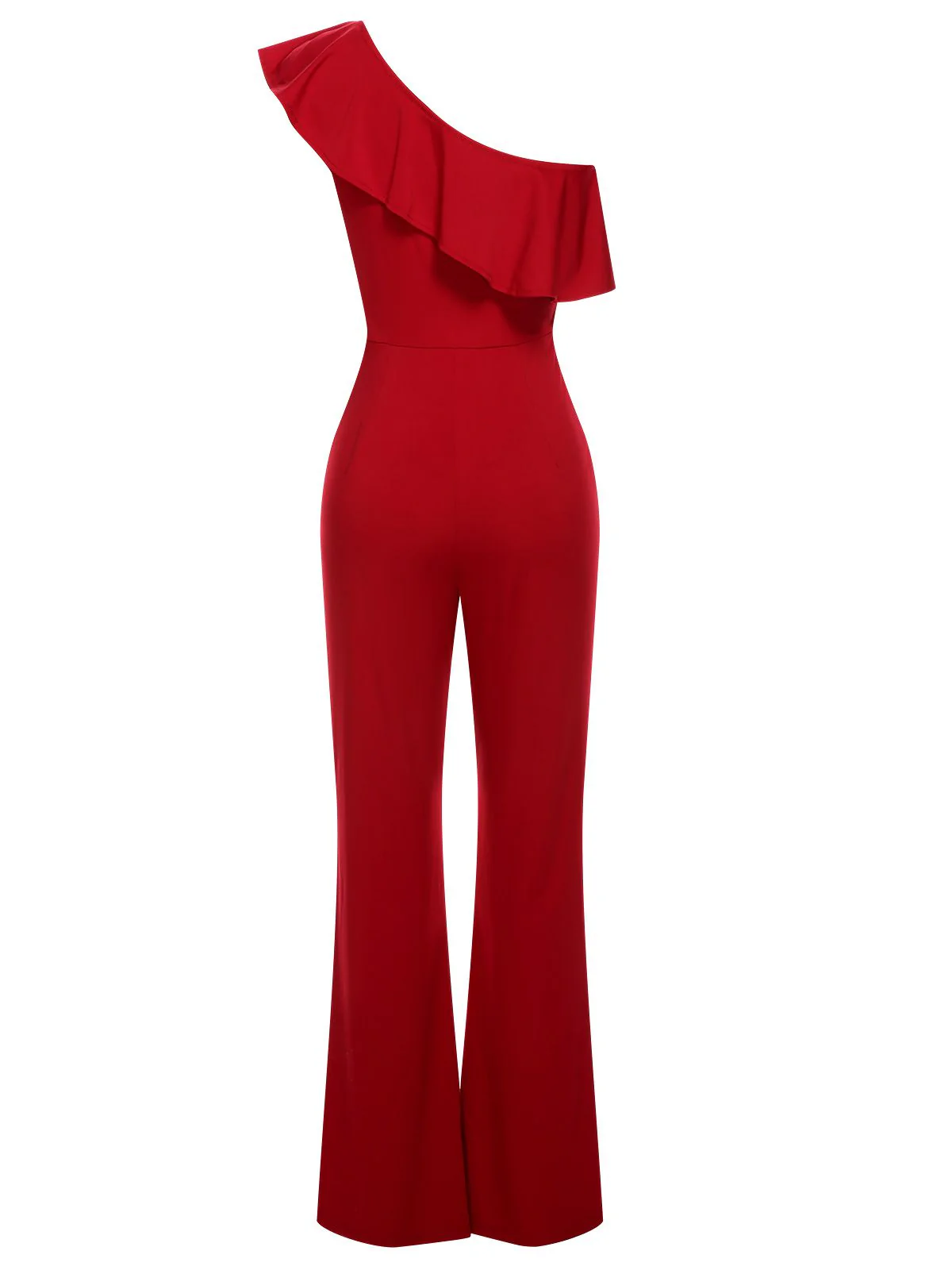 1950s Solid One Shoulder Ruffled Jumpsuit - Image 3