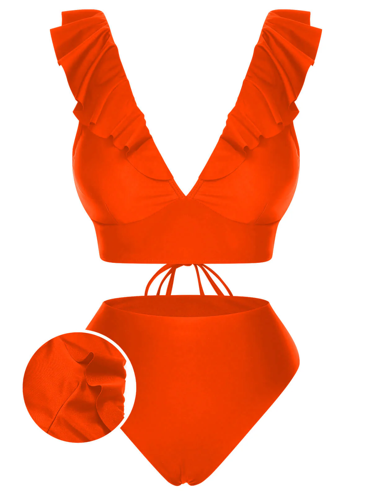 1950s Solid Ruffle Lace-Up V-Neck Swimsuit - Image 22