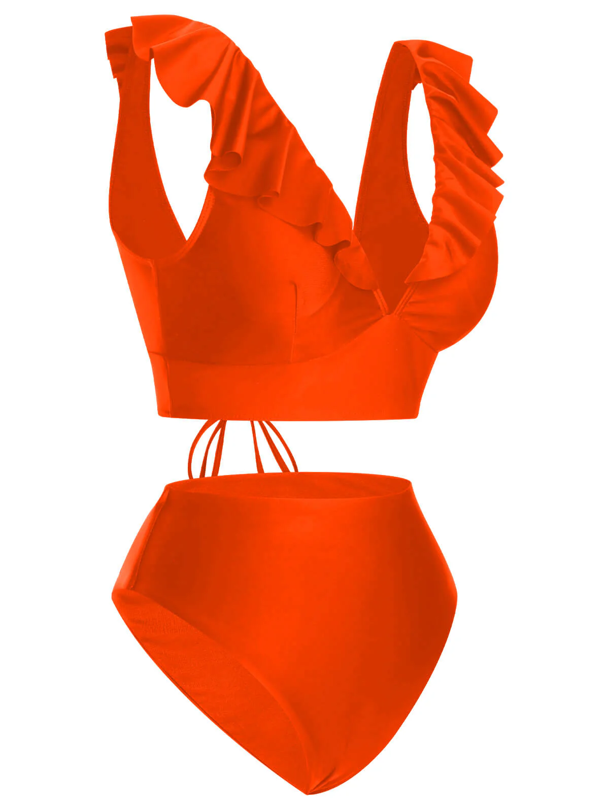 1950s Solid Ruffle Lace-Up V-Neck Swimsuit - Image 25
