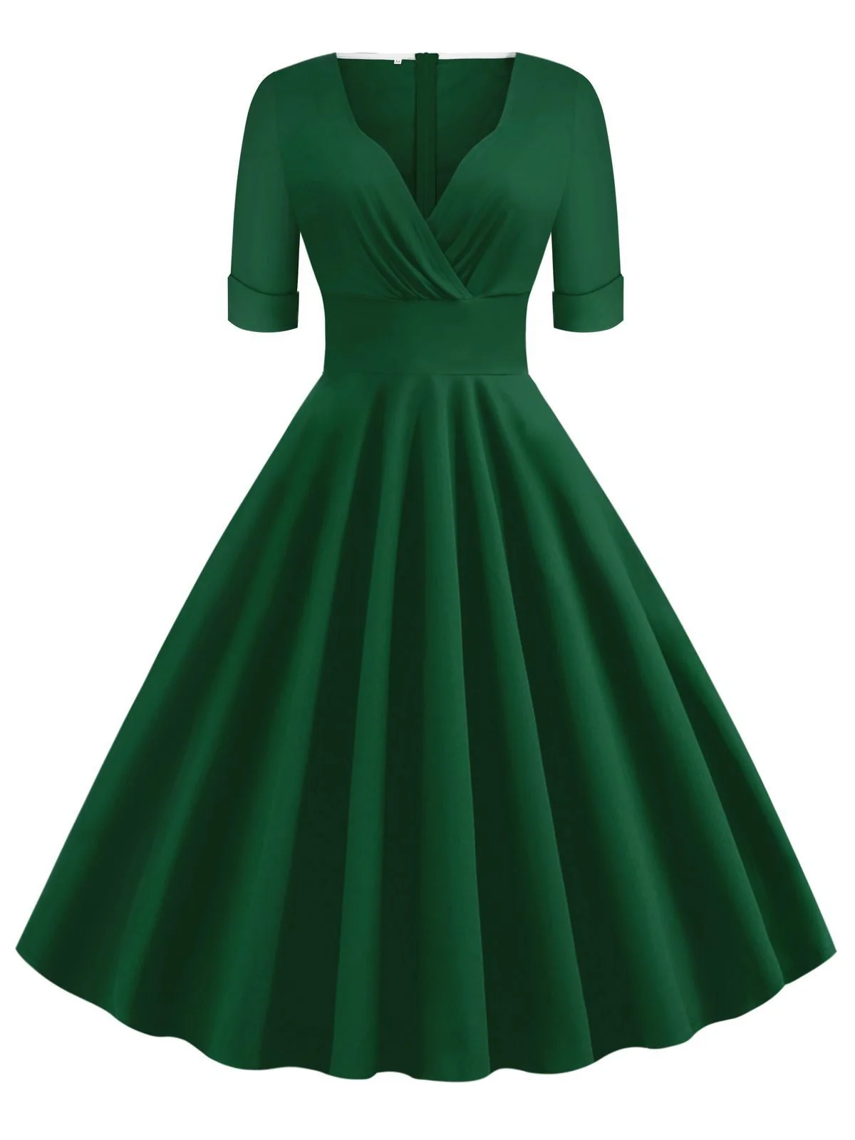 1950s Solid Sweetheart Fold Swing Dress - Image 14