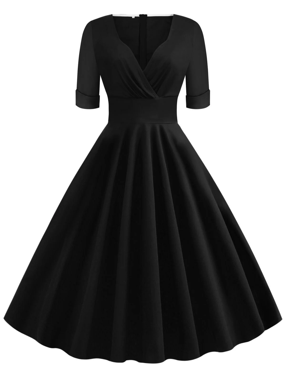 1950s Solid Sweetheart Fold Swing Dress - Image 2