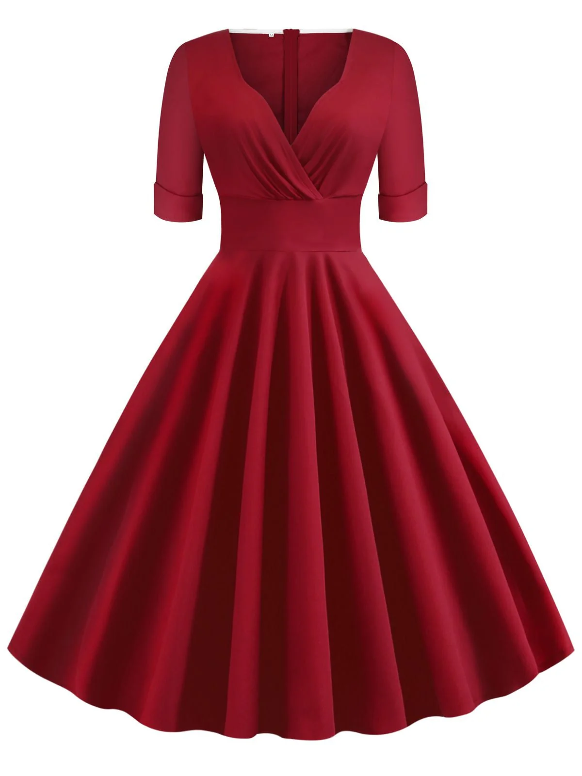 1950s Solid Sweetheart Fold Swing Dress - Image 8