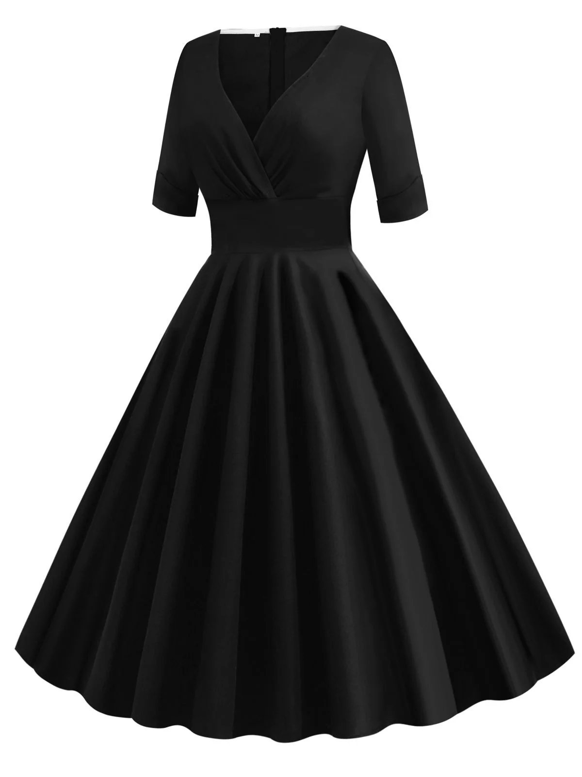 1950s Solid Sweetheart Fold Swing Dress - Image 14