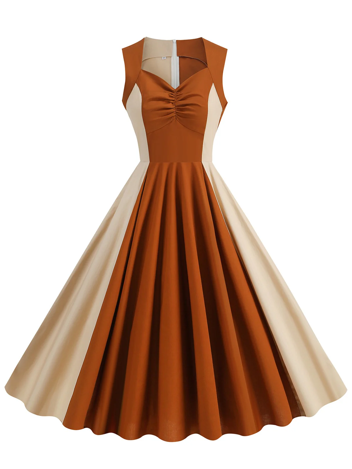 1950s Solid Sweetheart Neck Patchwork Dress