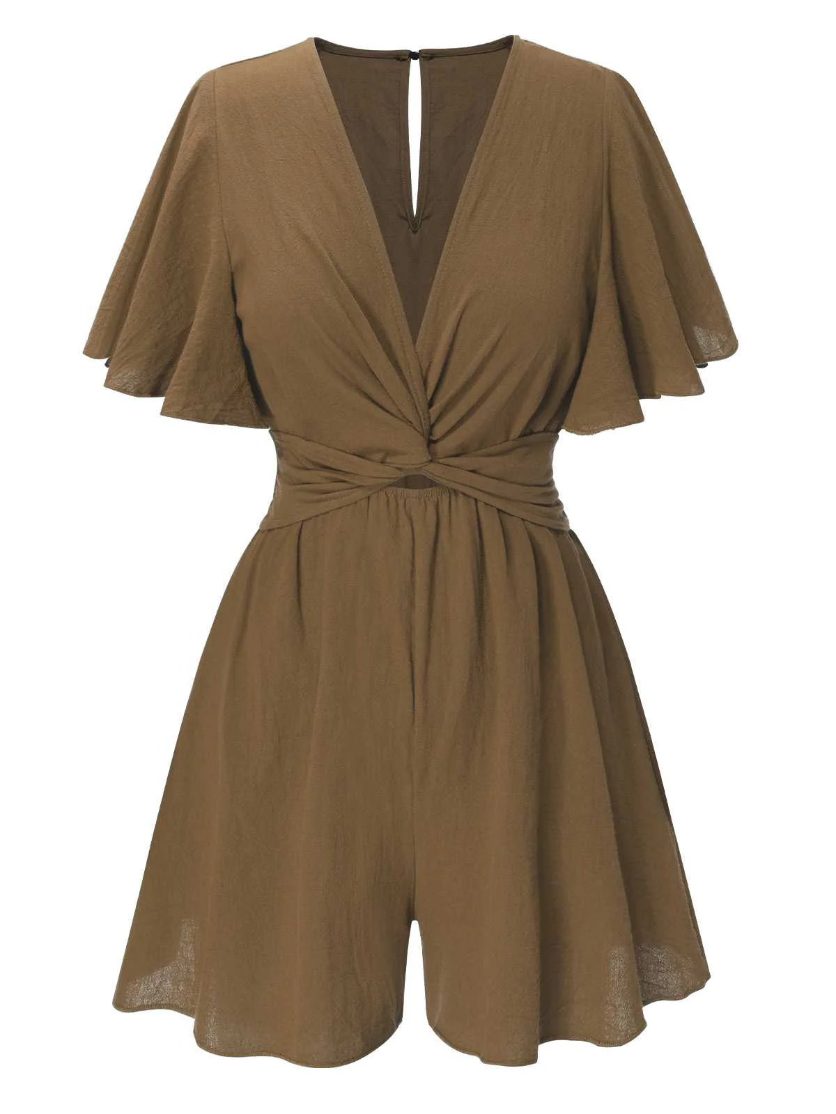 1950s Solid V-Neck Cotton Flounce Sleeve Romper - Image 15