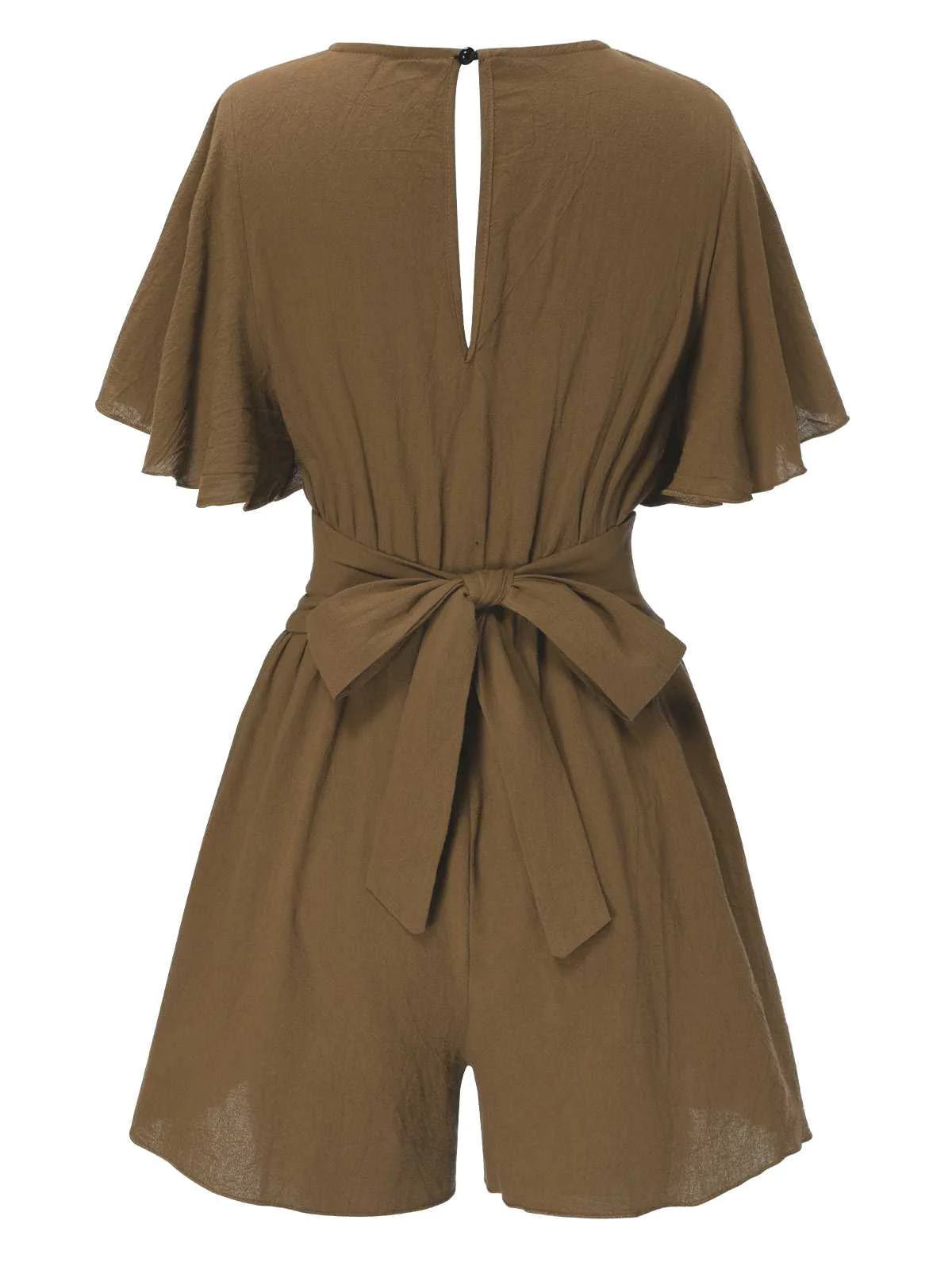 1950s Solid V-Neck Cotton Flounce Sleeve Romper - Image 16