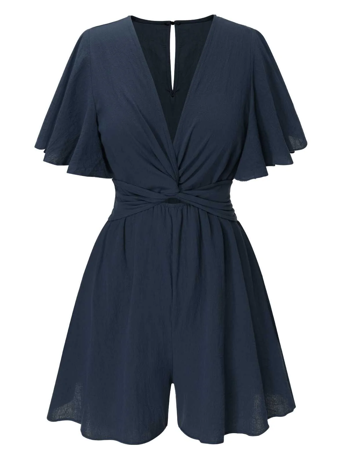1950s Solid V-Neck Cotton Flounce Sleeve Romper - Image 18