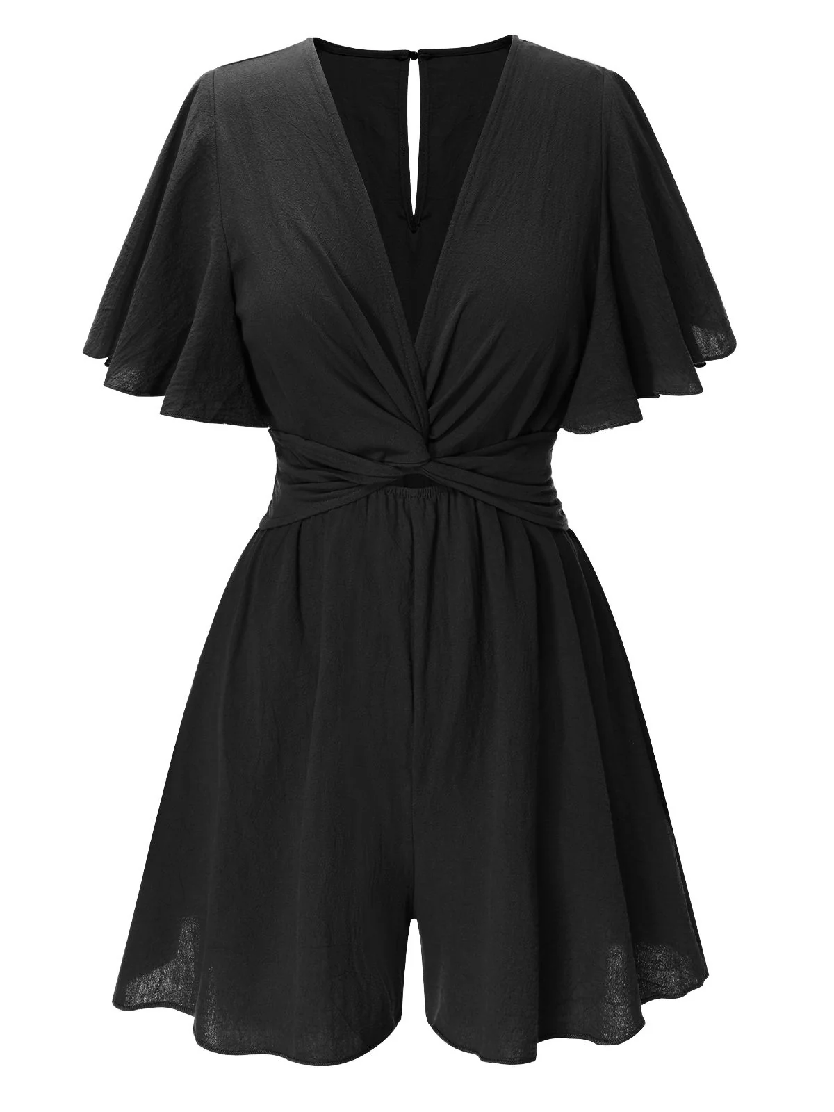 1950s Solid V-Neck Cotton Flounce Sleeve Romper - Image 14
