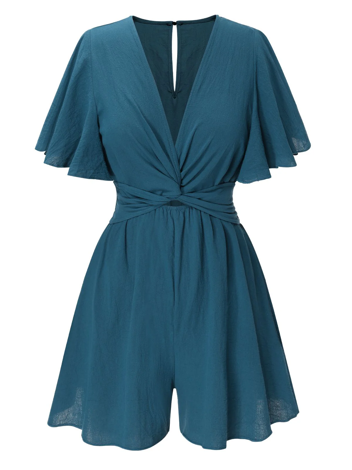 1950s Solid V-Neck Cotton Flounce Sleeve Romper - Image 10