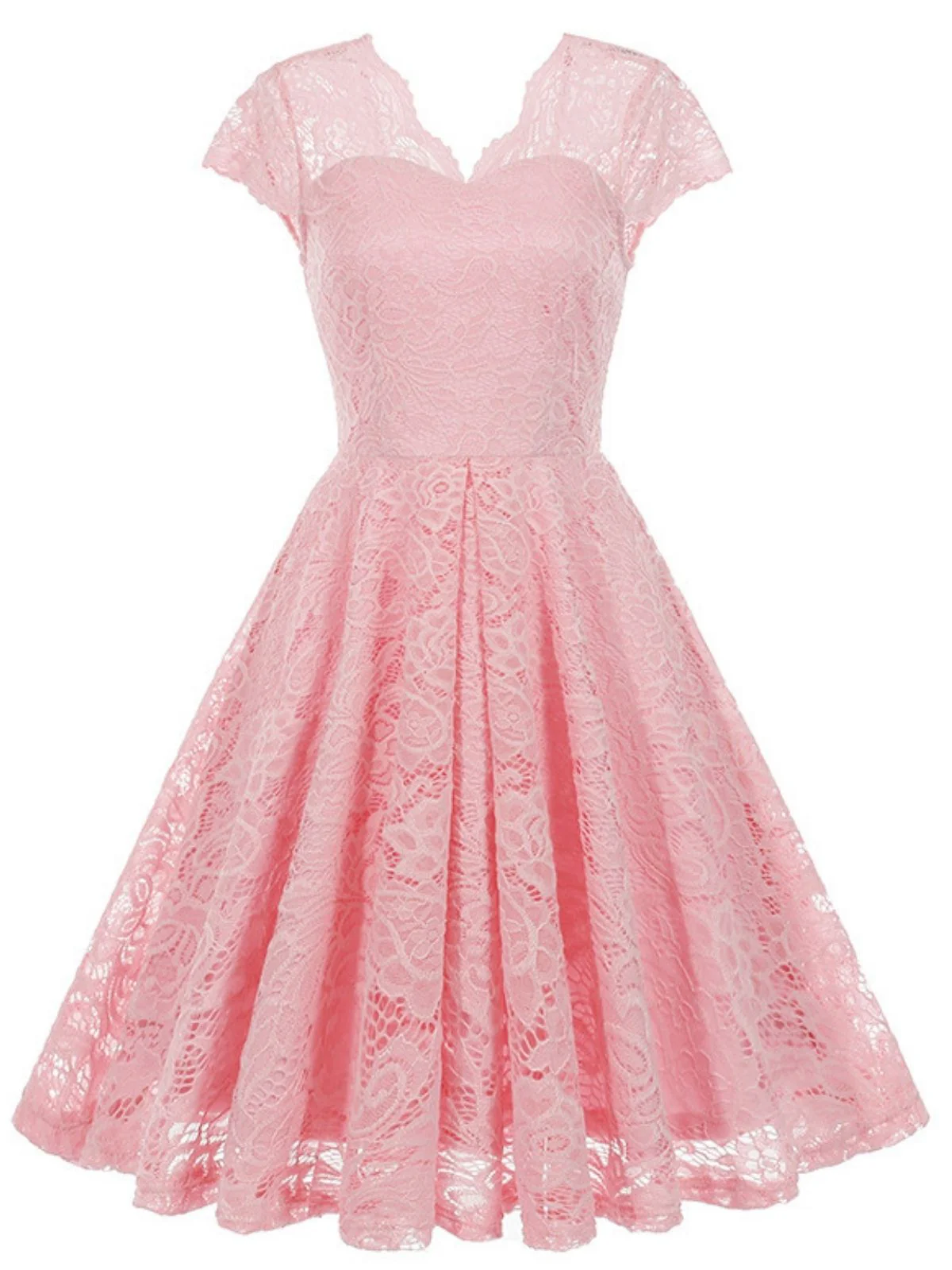 1950s Solid V-Neck Sleeveless Lace Dress