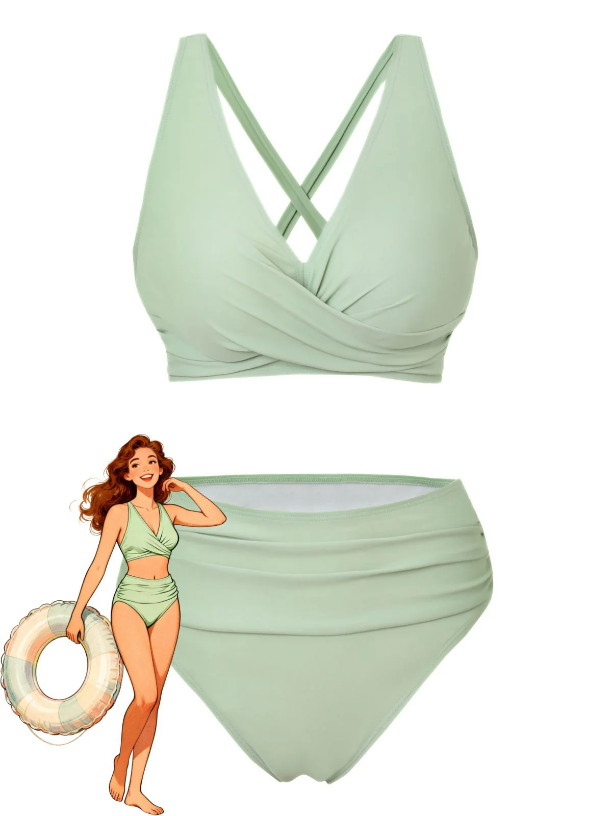 1950s Solid Wrap Crisscross High Waist Bikini Set