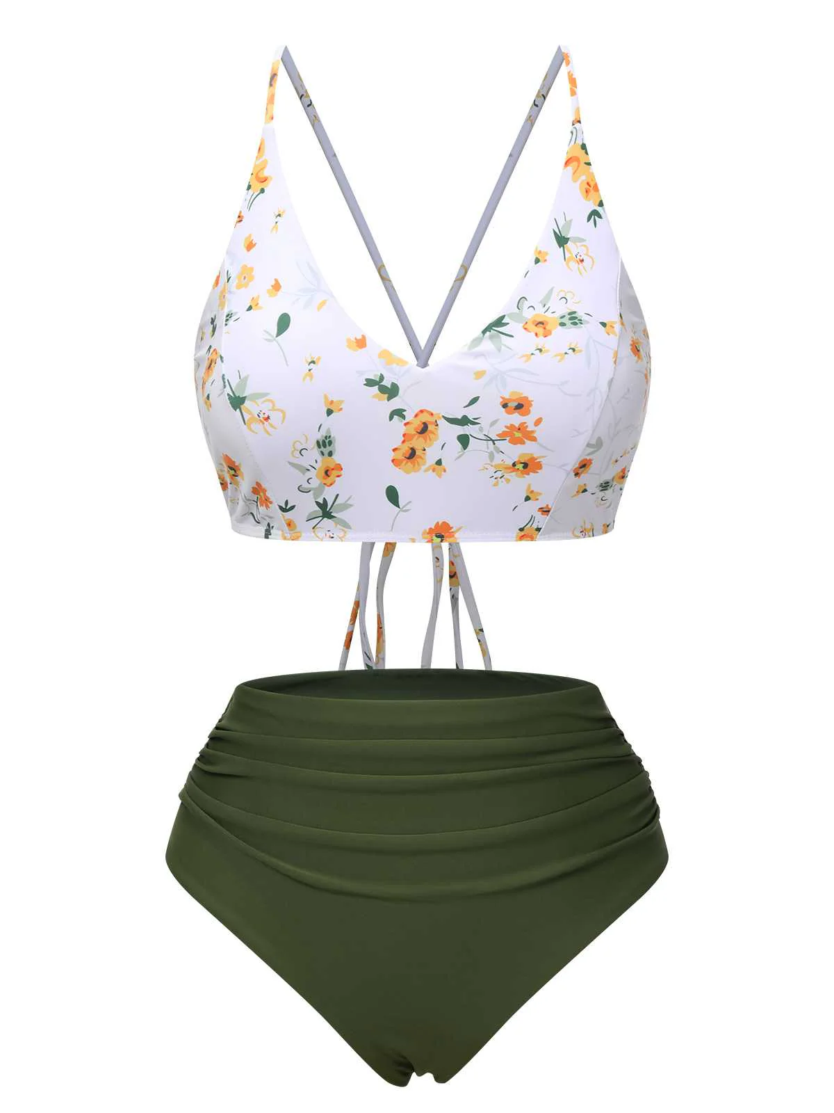 1950s Spaghetti Strap Floral Swimsuit