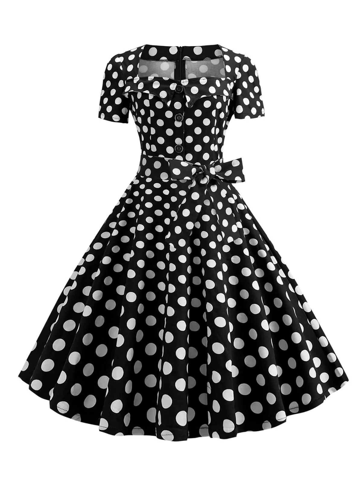 1950s Square Neck Short Sleeves Dress - Image 8