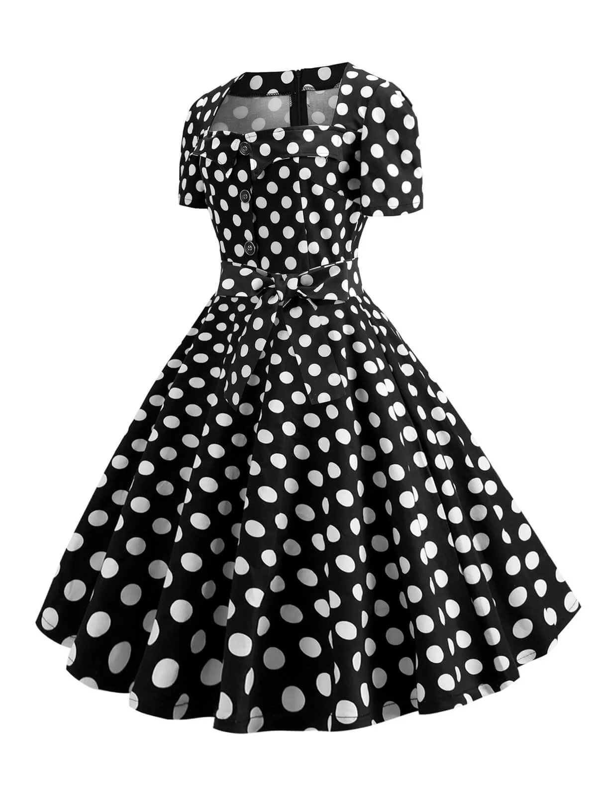 1950s Square Neck Short Sleeves Dress - Image 10
