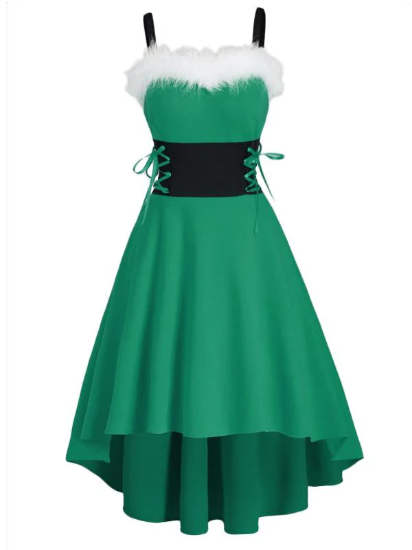 1950s Strap Furry Lace Up Dress - Image 7