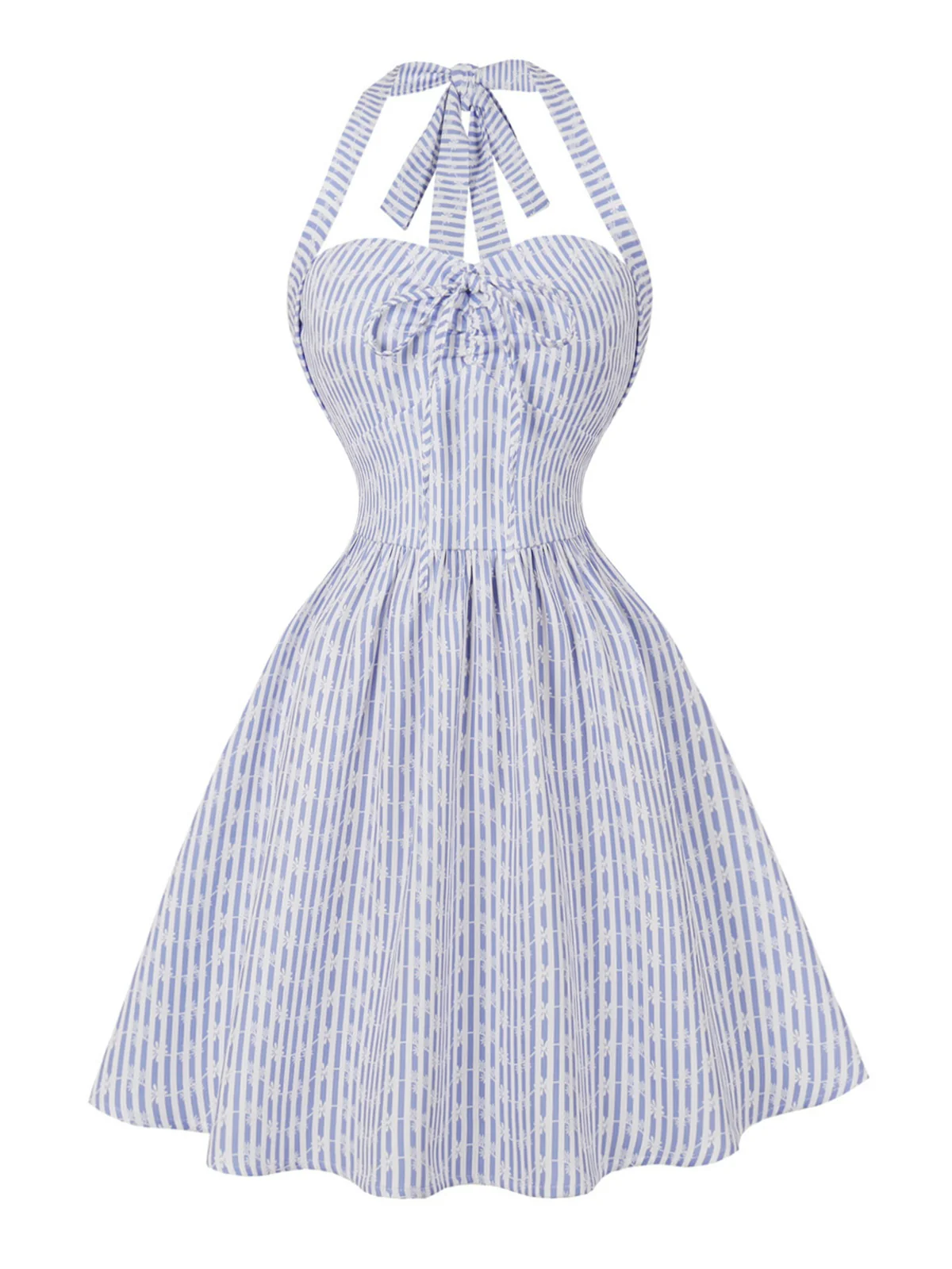 1950s Striped Halter Tie Neck Swing Mini Dress - Image 7