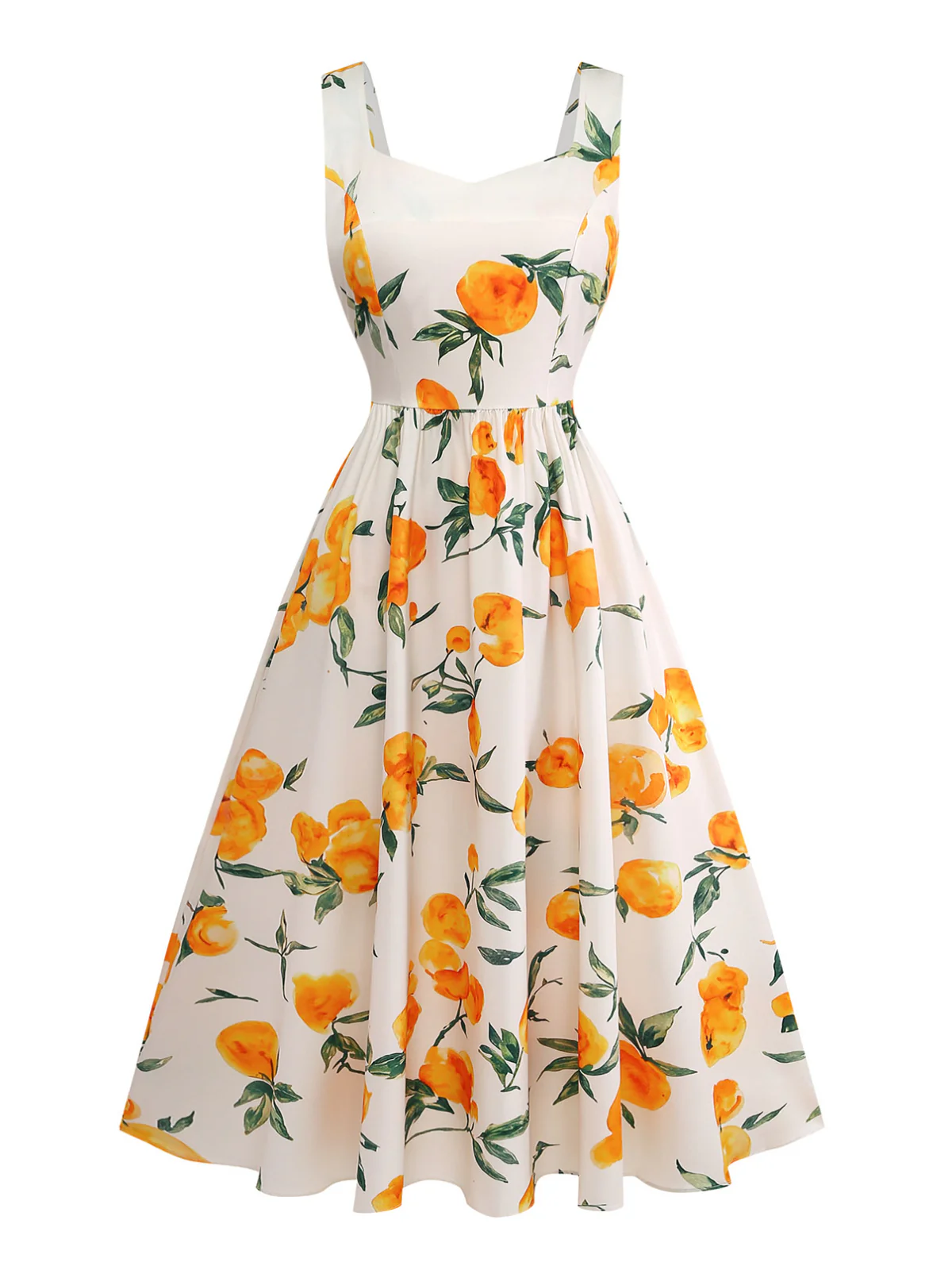 1950s Suspender Orange Citrus A-line Dress - Image 2