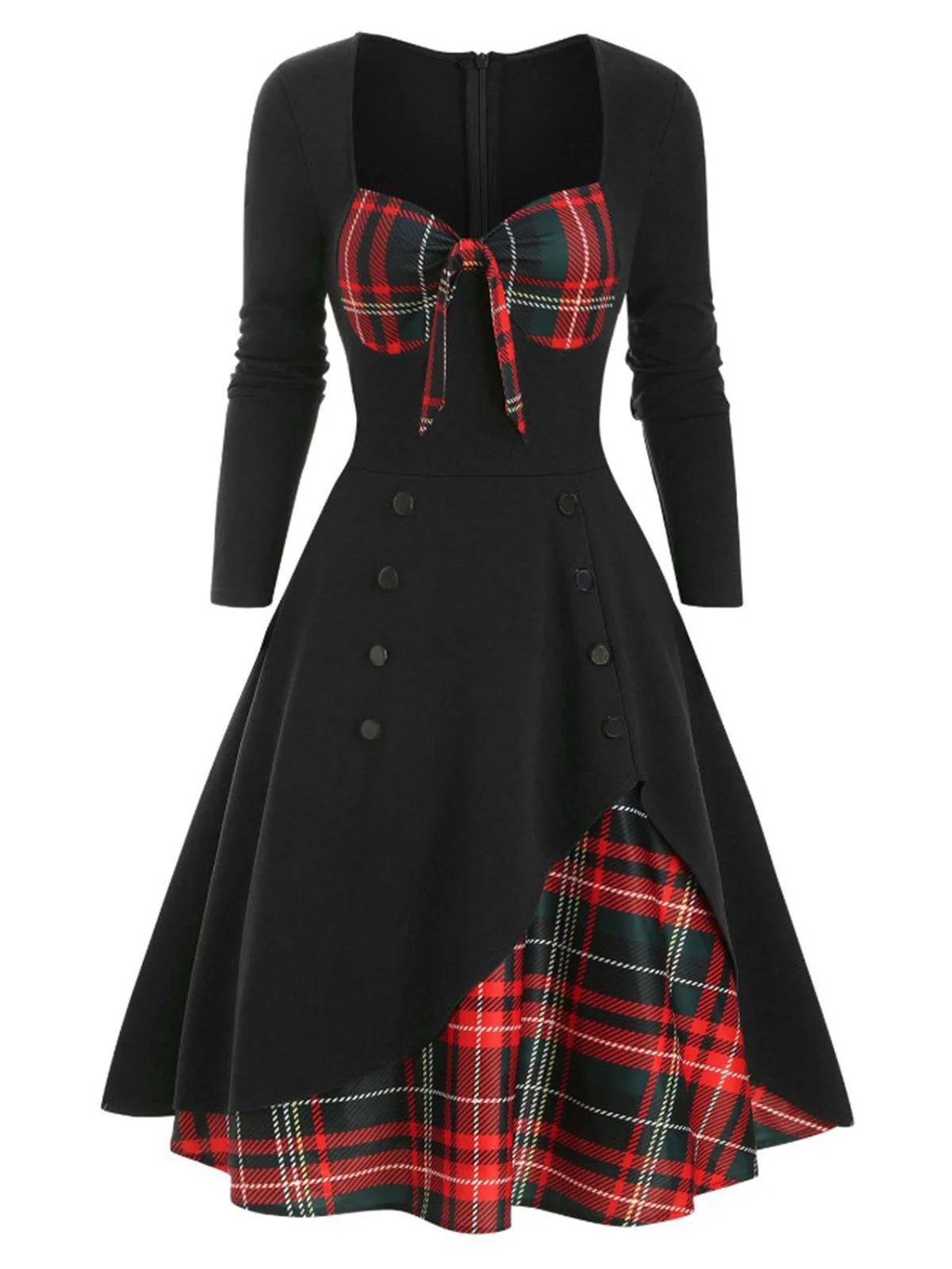1950s Sweetheart Plaid Patchwork Dress - Image 2