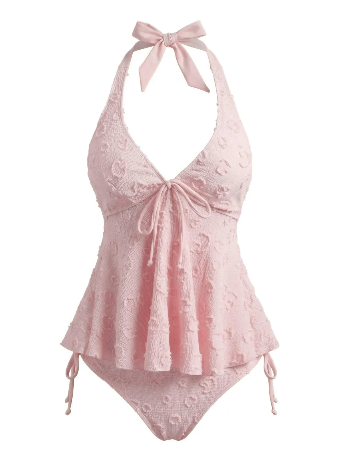 1950s Halter Textured Floral Deep V Tankini Set - Image 12