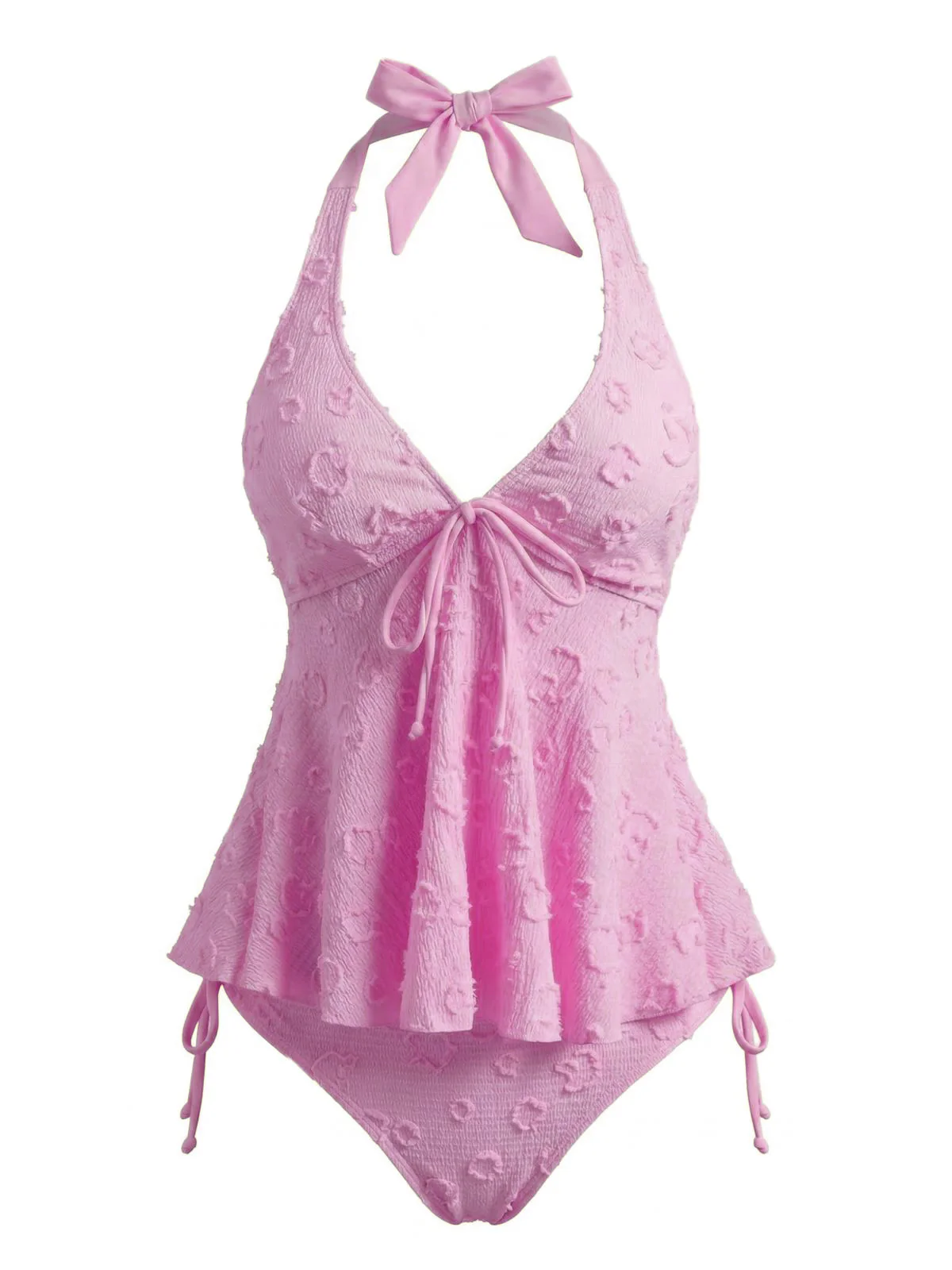 1950s Halter Textured Floral Deep V Tankini Set - Image 10