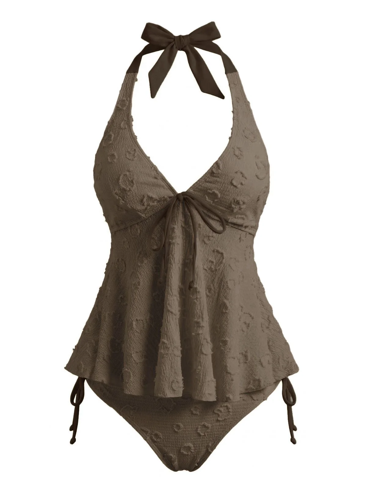 1950s Halter Textured Floral Deep V Tankini Set - Image 17