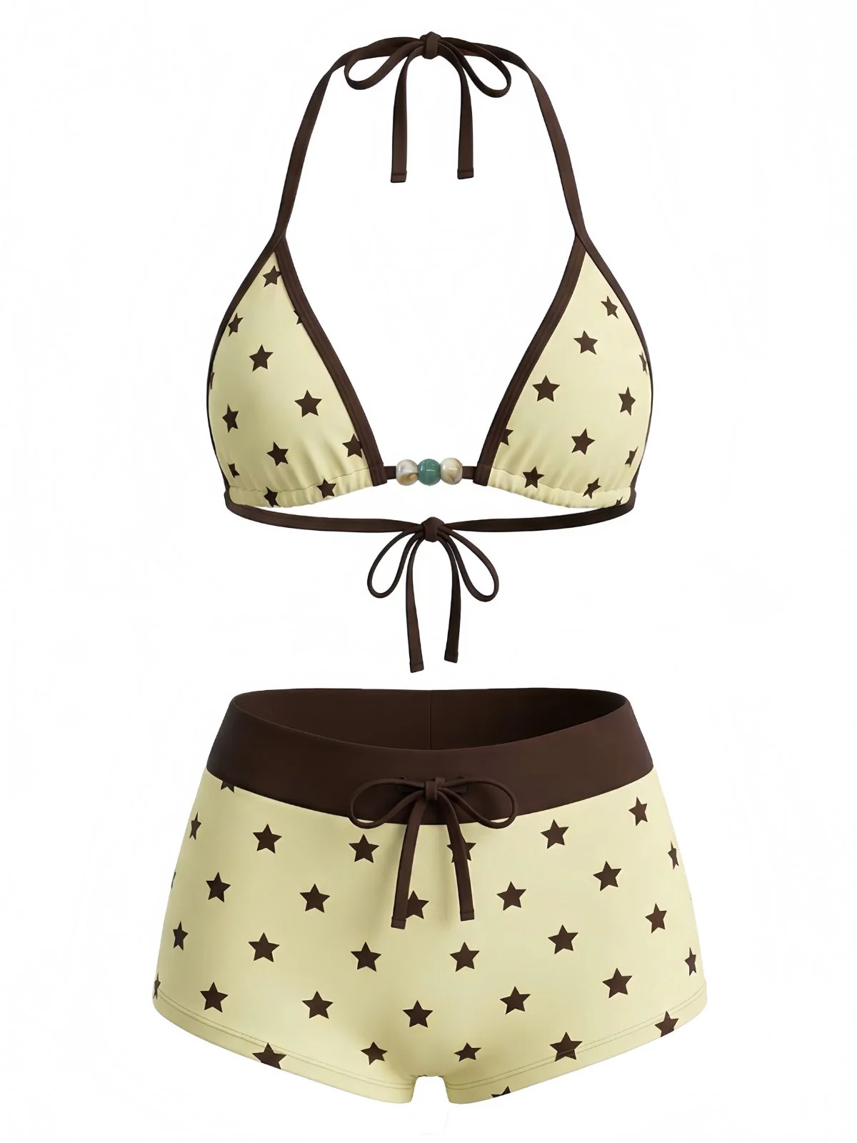 1950s Tie Halter Beaded Star Print Swimwear Set - Image 2