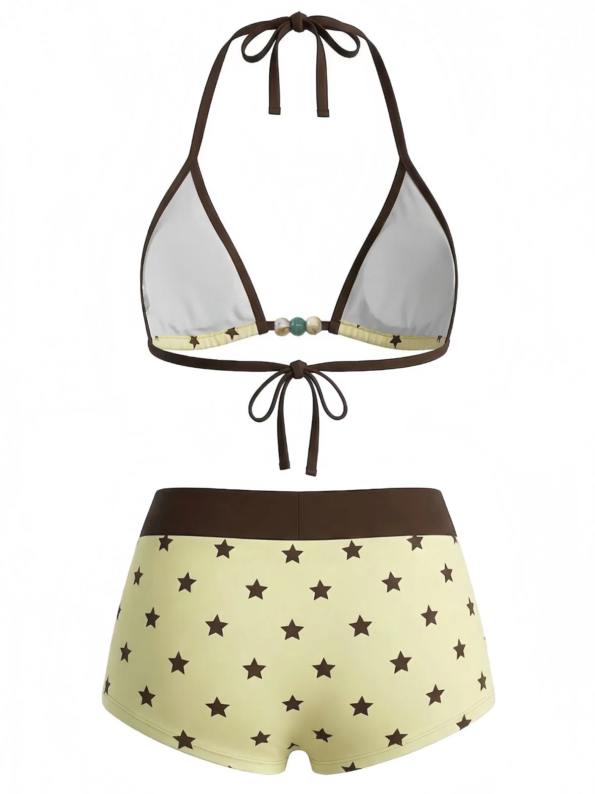 1950s Tie Halter Beaded Star Print Swimwear Set - Image 3