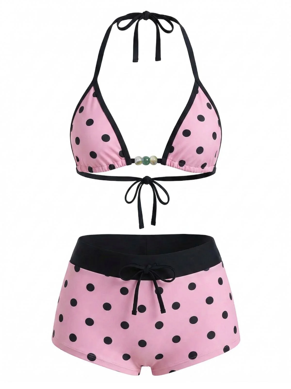 1950s Tie Halter Beaded Star Print Swimwear Set - Image 4