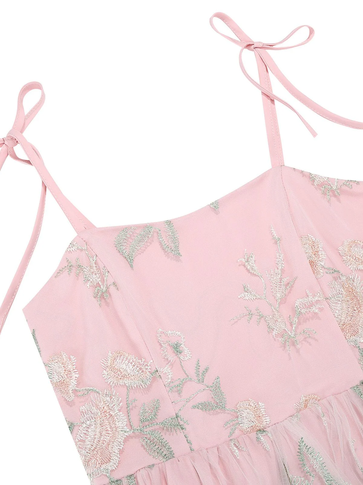 1950s Tie-Strap Floral Embroidered Tulle Dress - Image 4