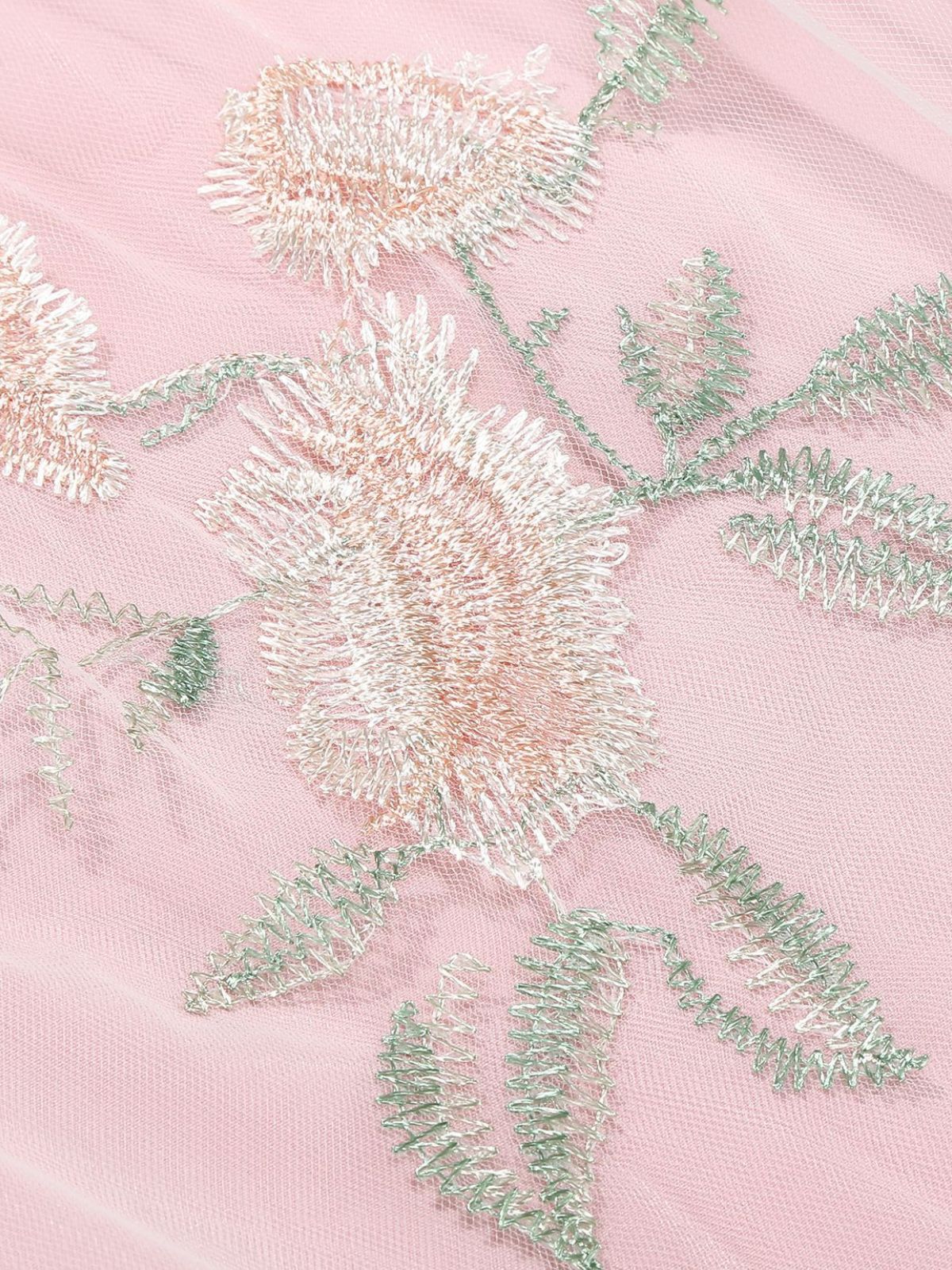 1950s Tie-Strap Floral Embroidered Tulle Dress - Image 6