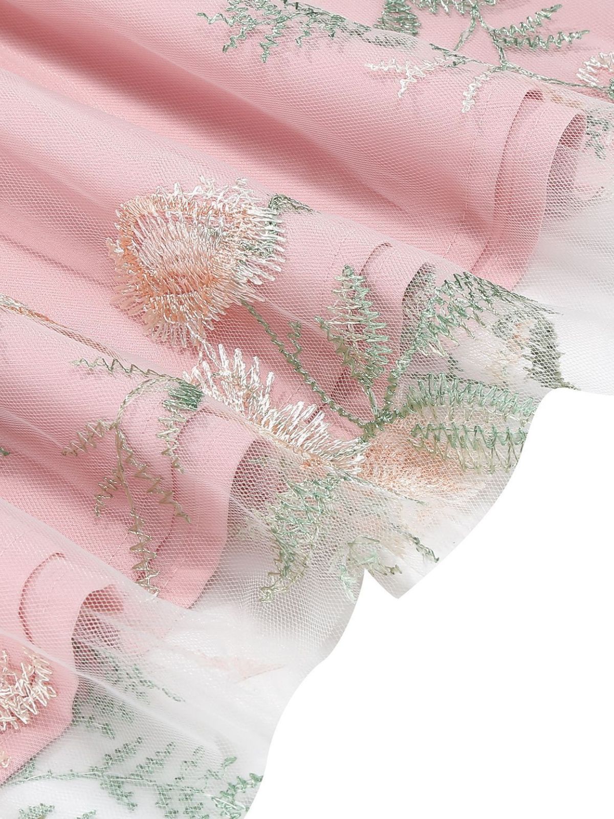 1950s Tie-Strap Floral Embroidered Tulle Dress - Image 8
