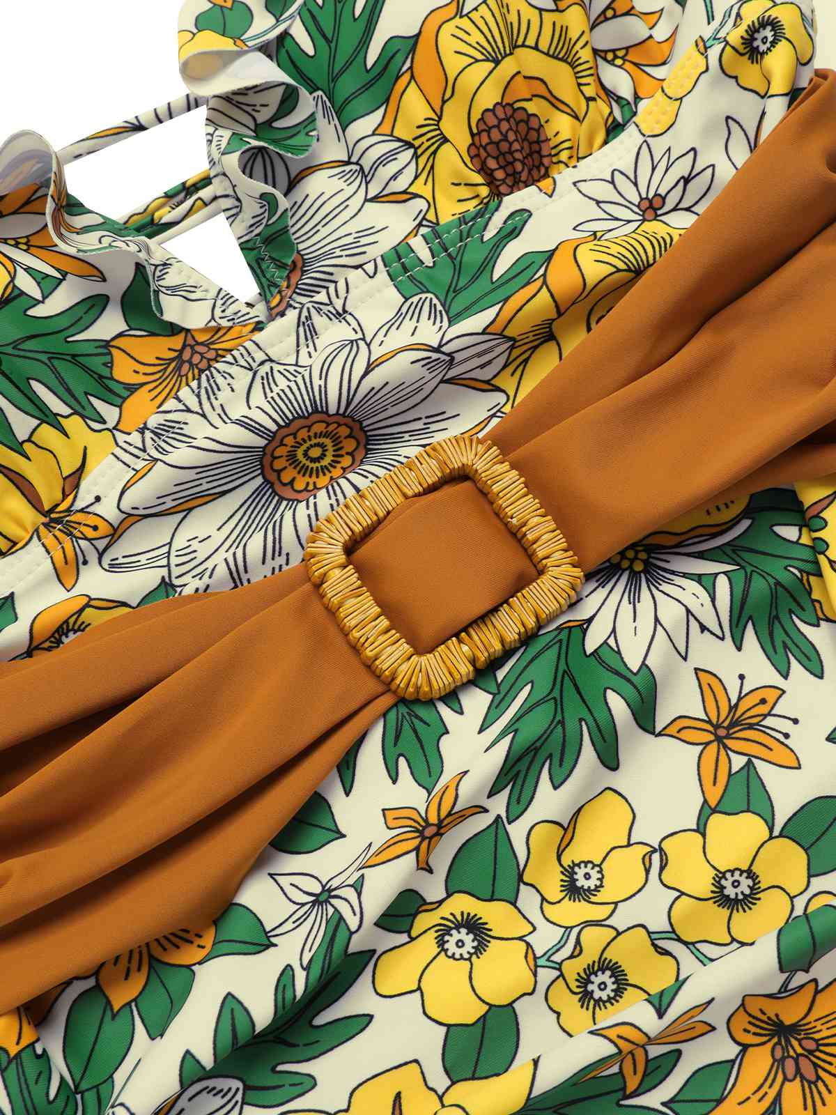 1950s V-Neck Ruffle Shoulder Belted Swimsuit - Image 8