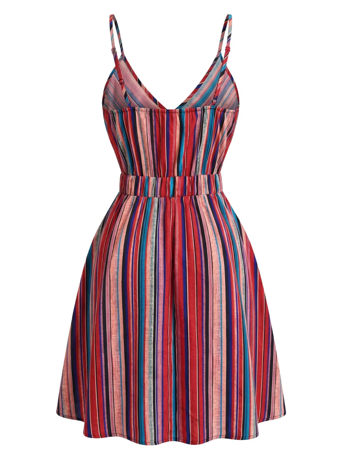 1970s V-Neck Boho Style Striped Mini Dress - Image 2