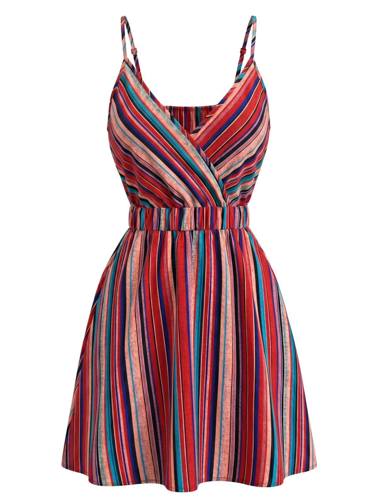 1970s V-Neck Boho Style Striped Mini Dress - Image 3