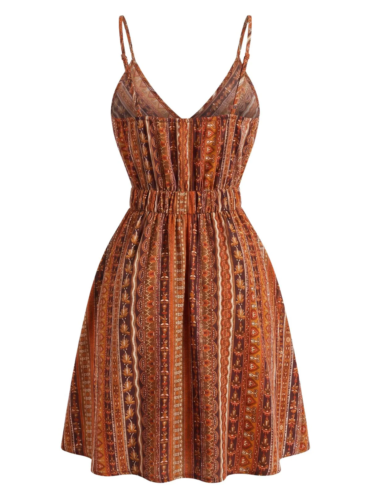 1970s V-Neck Boho Style Striped Mini Dress - Image 5