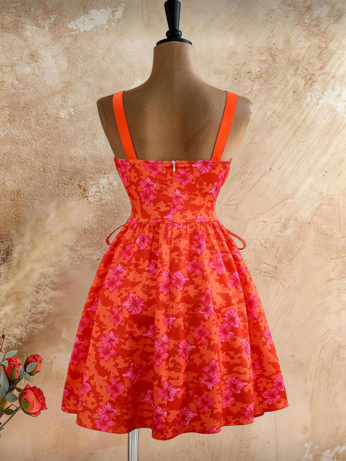 1950s Vintage Floral Lace-Up Swing Dress - Image 13