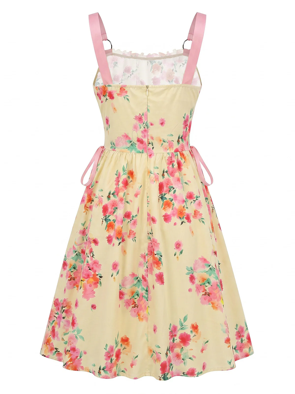 1950s Vintage Floral Lace-Up Swing Dress - Image 3