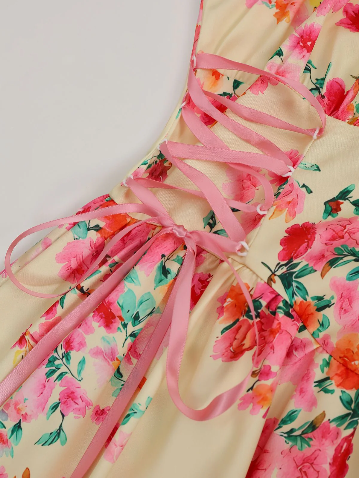 1950s Vintage Floral Lace-Up Swing Dress - Image 8