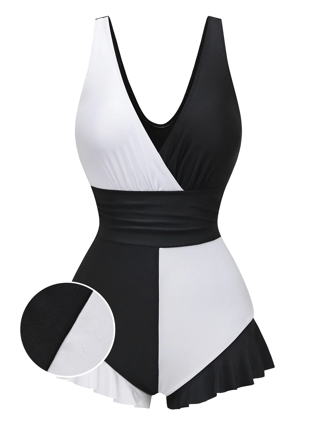1960s Color Block Ruffle One Piece Swimsuit