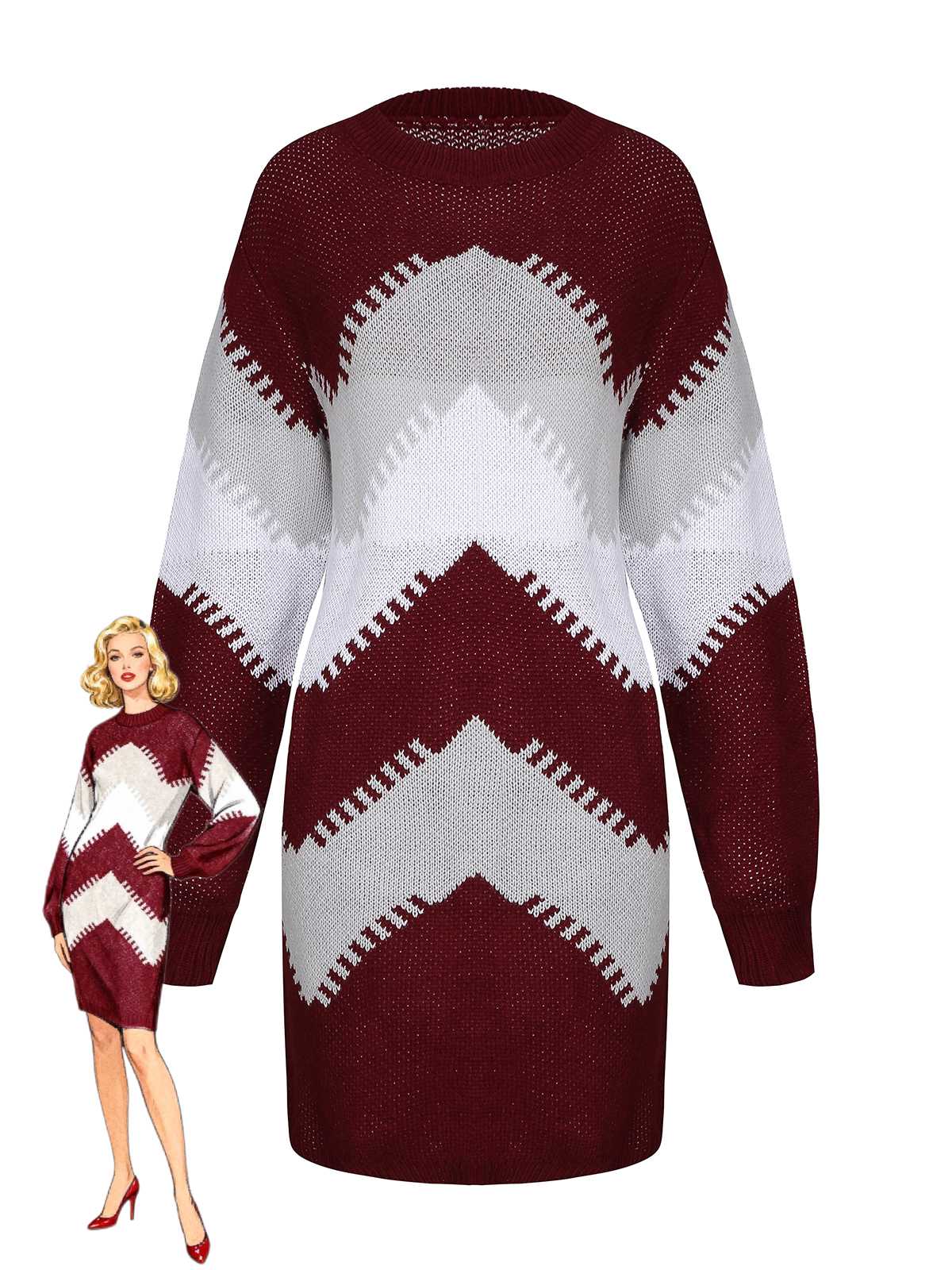 1960s Colorblock Knit Sweater Dress